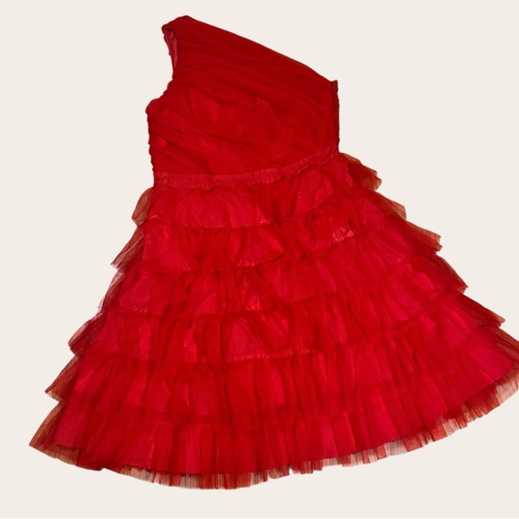 eshakti Dresses & Skirts - NWOT Eshakti Wayward Fancies One Shoulder Ruffle Tier Mesh Midi Dress